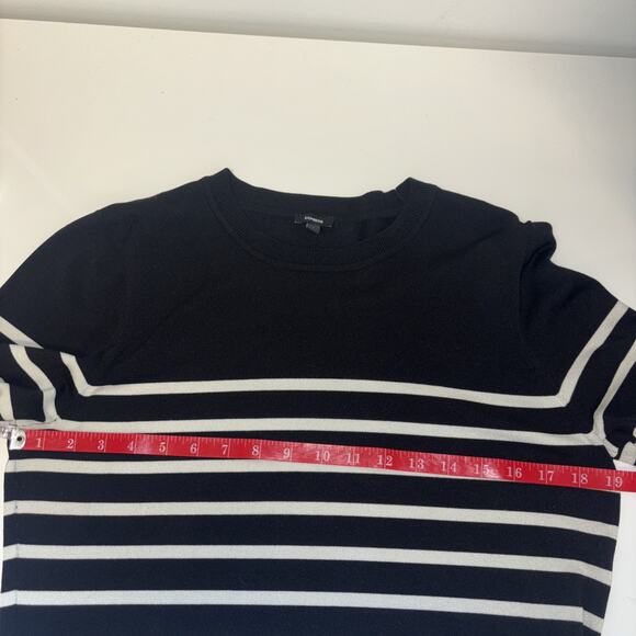 Express Sz Lg Nautical Boating Black White Striped Coastal Basic Sweater Crew - Picture 8 of 9